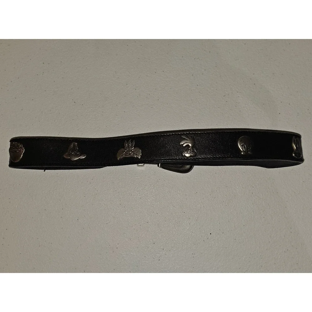 Vintage Warner Bros Black Leather Belt 33